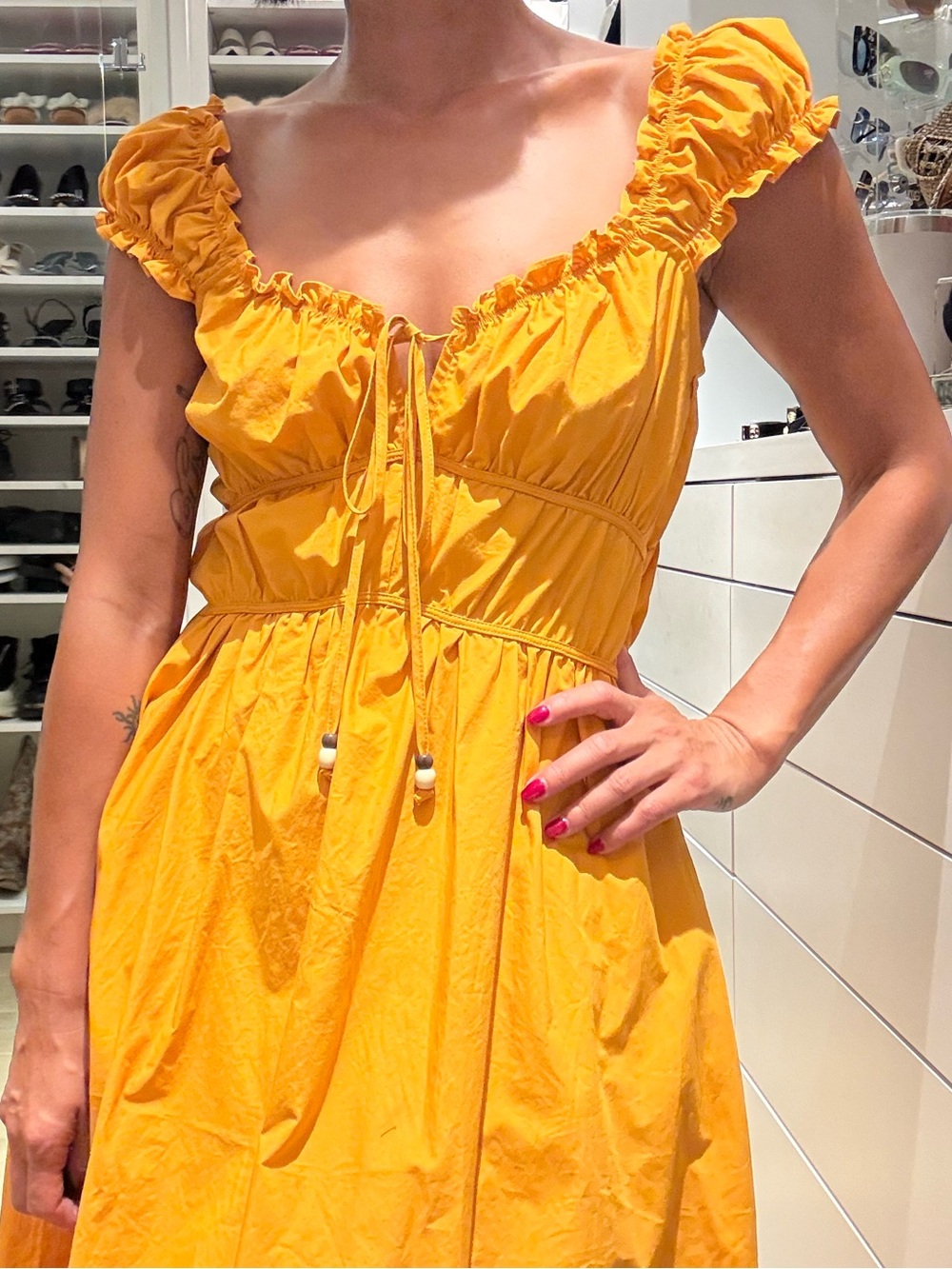 NEW Puff Sleeve Midi Dress in Marigold Yellow – Cottagecore Vacation Dress
